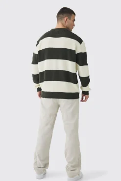 Tall Knitted Stripe Rugby Polo | BoohooMAN UK