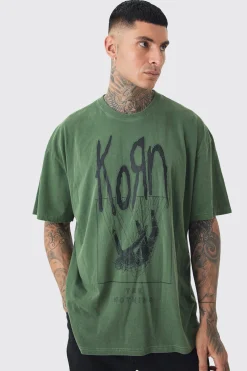 Tall Korn License Print T-shirt In Green | BoohooMAN UK