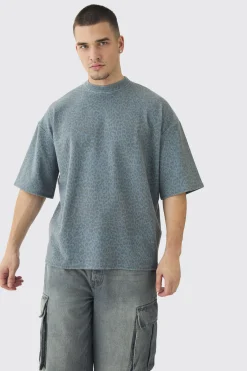 Tall Leopard Compact Rib Boxy Oversized T-Shirt | BoohooMAN UK