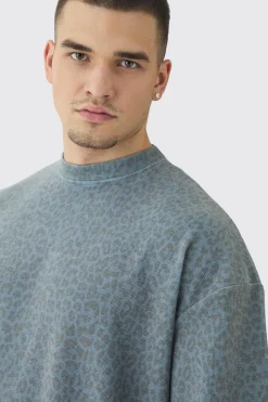 Tall Leopard Compact Rib Boxy Oversized T-Shirt | BoohooMAN UK