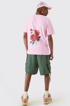 Tall Limited Edition Floral Graphic Backprint T-shirt In Pink | BoohooMAN UK