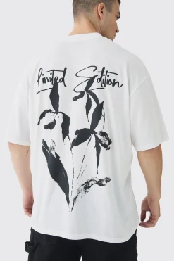 Tall Limited Edition Floral Line Drawing Extended Neck T-Shirt | BoohooMAN UK