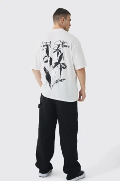 Tall Limited Edition Floral Line Drawing Extended Neck T-Shirt | BoohooMAN UK