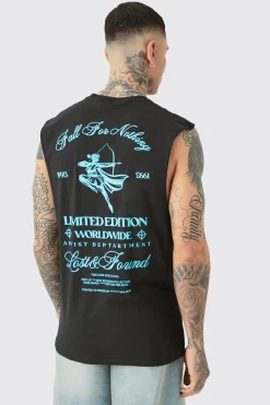 Tall Limited Edition Worldwide Print Tank In Black | BoohooMAN UK
