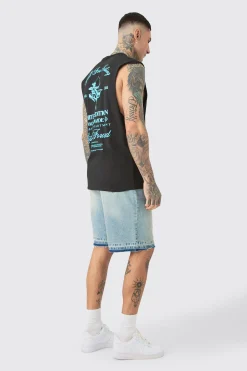 Tall Limited Edition Worldwide Print Tank In Black | BoohooMAN UK