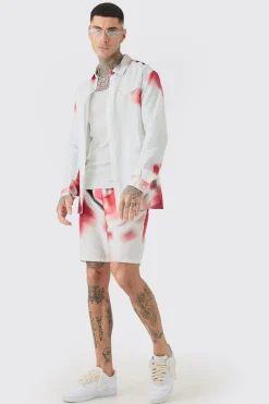Tall Linen Look Pocket Detail Abstract Shirt & Short Set | BoohooMAN UK