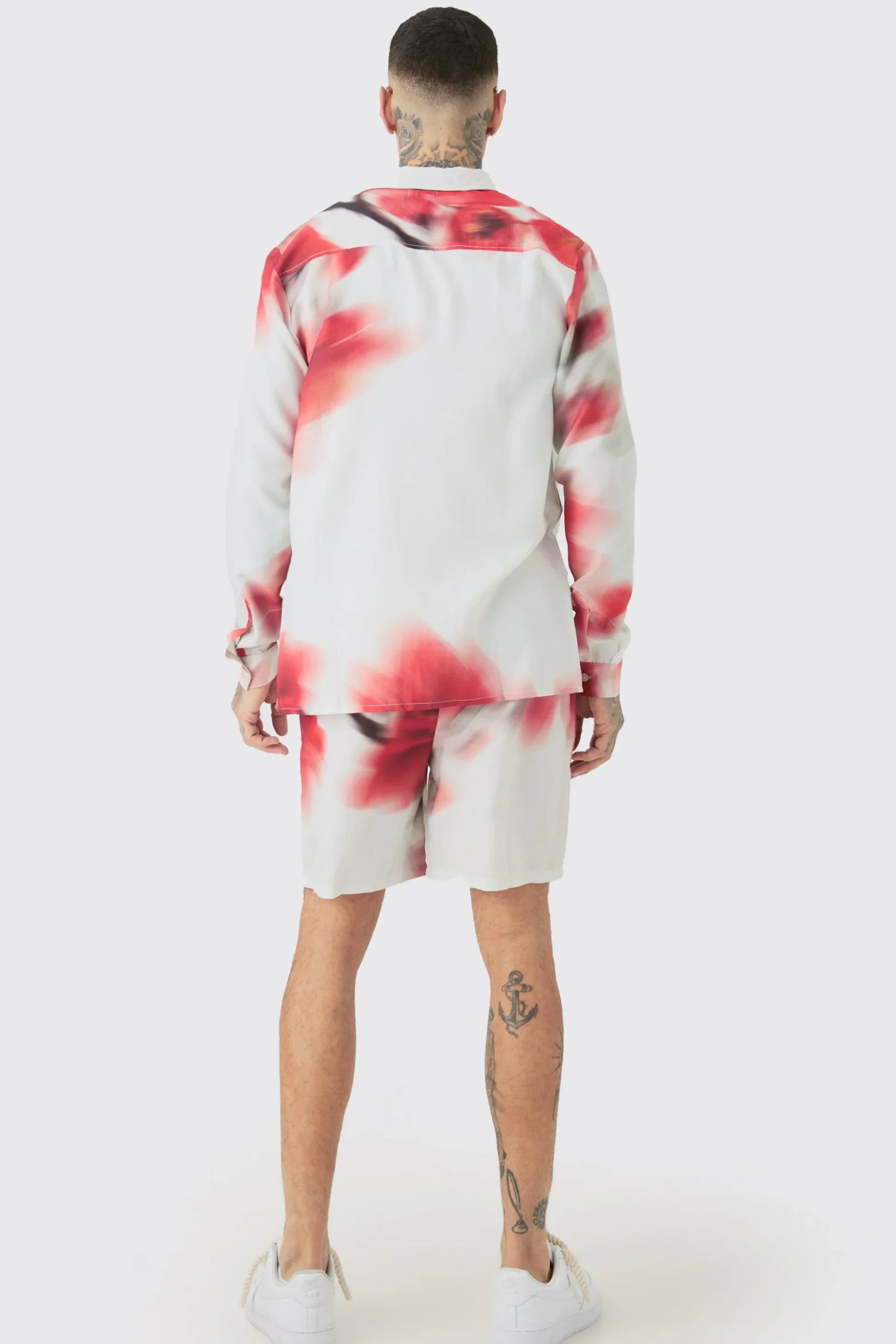 Tall Linen Look Pocket Detail Abstract Shirt & Short Set | BoohooMAN UK