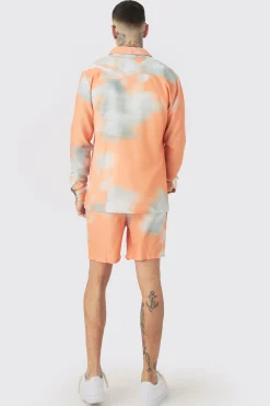 Tall Linen Look Pocket Detail Abstract Shirt & Short Set | BoohooMAN UK