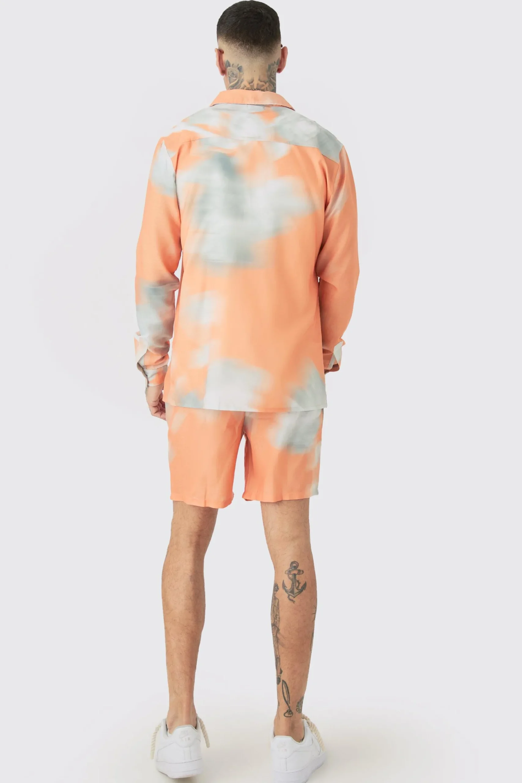 Tall Linen Look Pocket Detail Abstract Shirt & Short Set | BoohooMAN UK