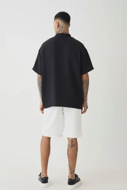 Tall Linen Polo In Black | BoohooMAN UK