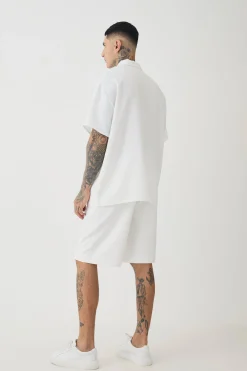 Tall Linen Polo In White | BoohooMAN UK