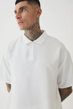 Tall Linen Polo In White | BoohooMAN UK