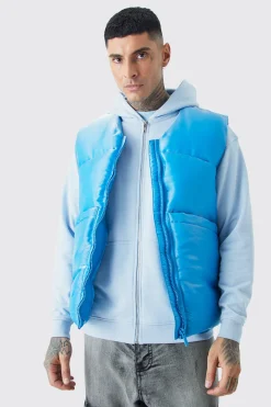 Tall Liquid Metallic Nylon Padded Gilet | BoohooMAN UK