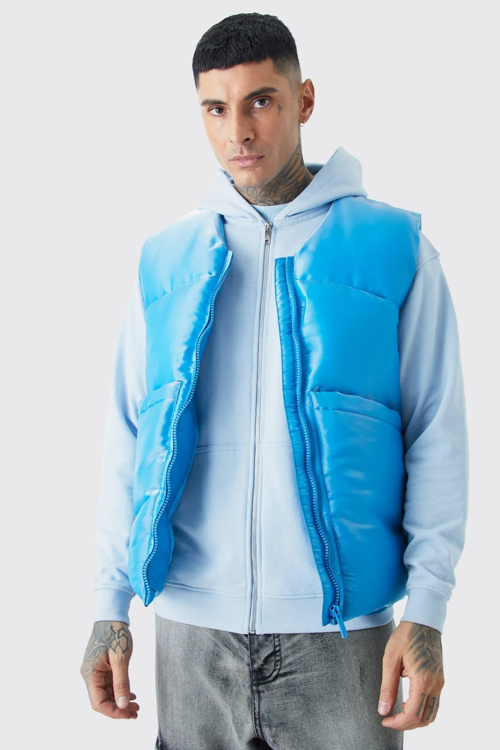 Tall Liquid Metallic Nylon Padded Gilet | BoohooMAN UK
