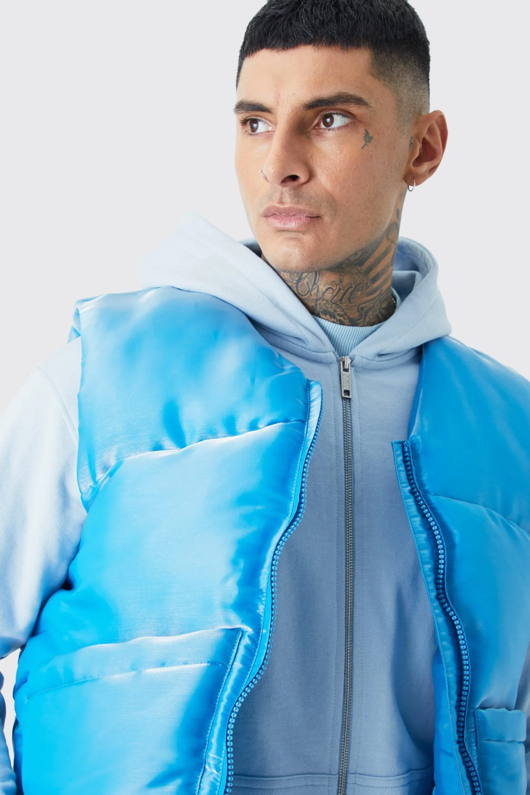 Tall Liquid Metallic Nylon Padded Gilet | BoohooMAN UK