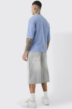 Tall Long Line Denim Jorts In Grey Wash | BoohooMAN UK