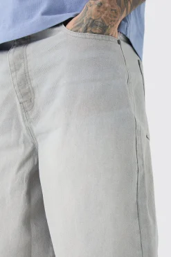 Tall Long Line Denim Jorts In Grey Wash | BoohooMAN UK