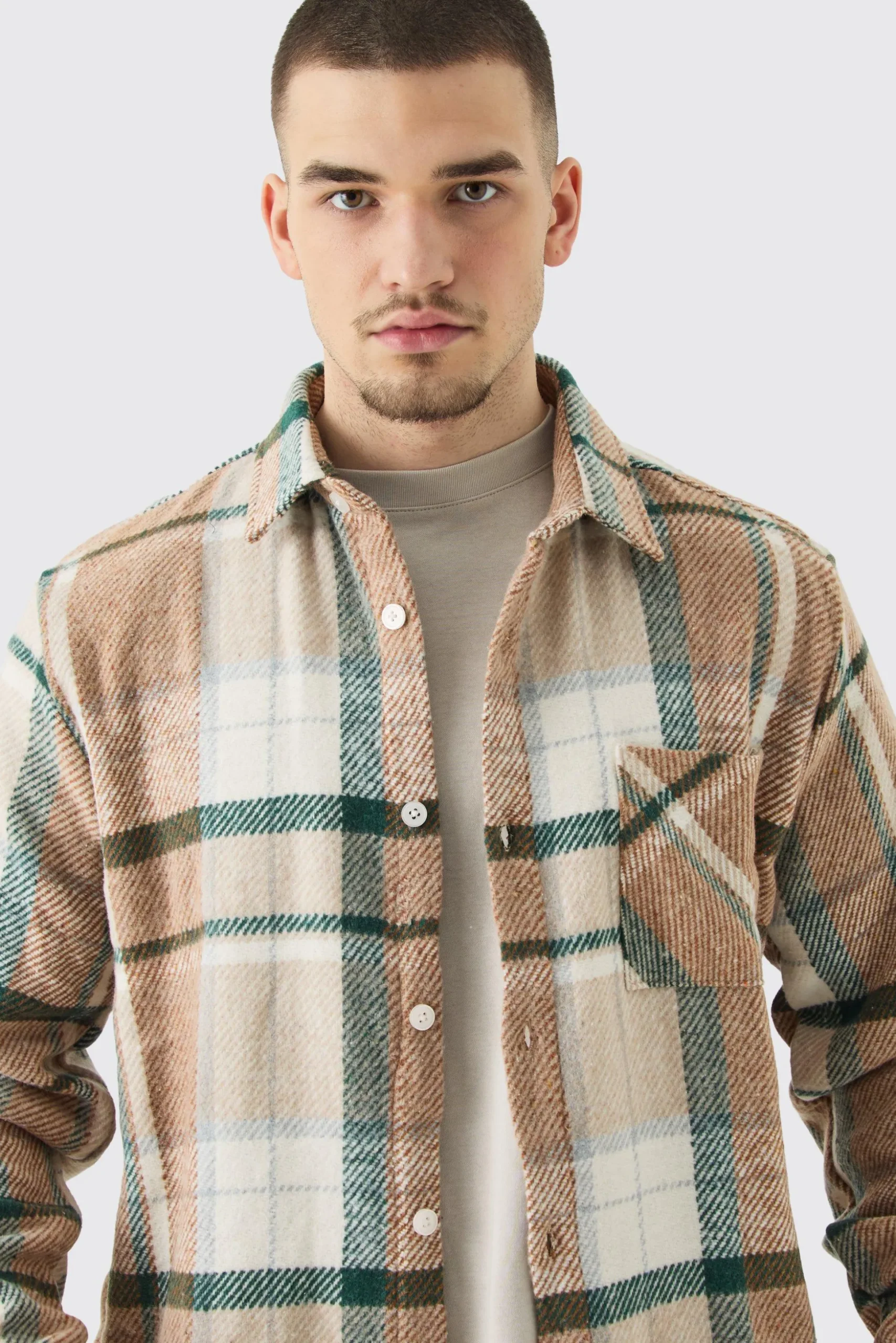Tall Long Sleeve Check Overshirt | BoohooMAN UK