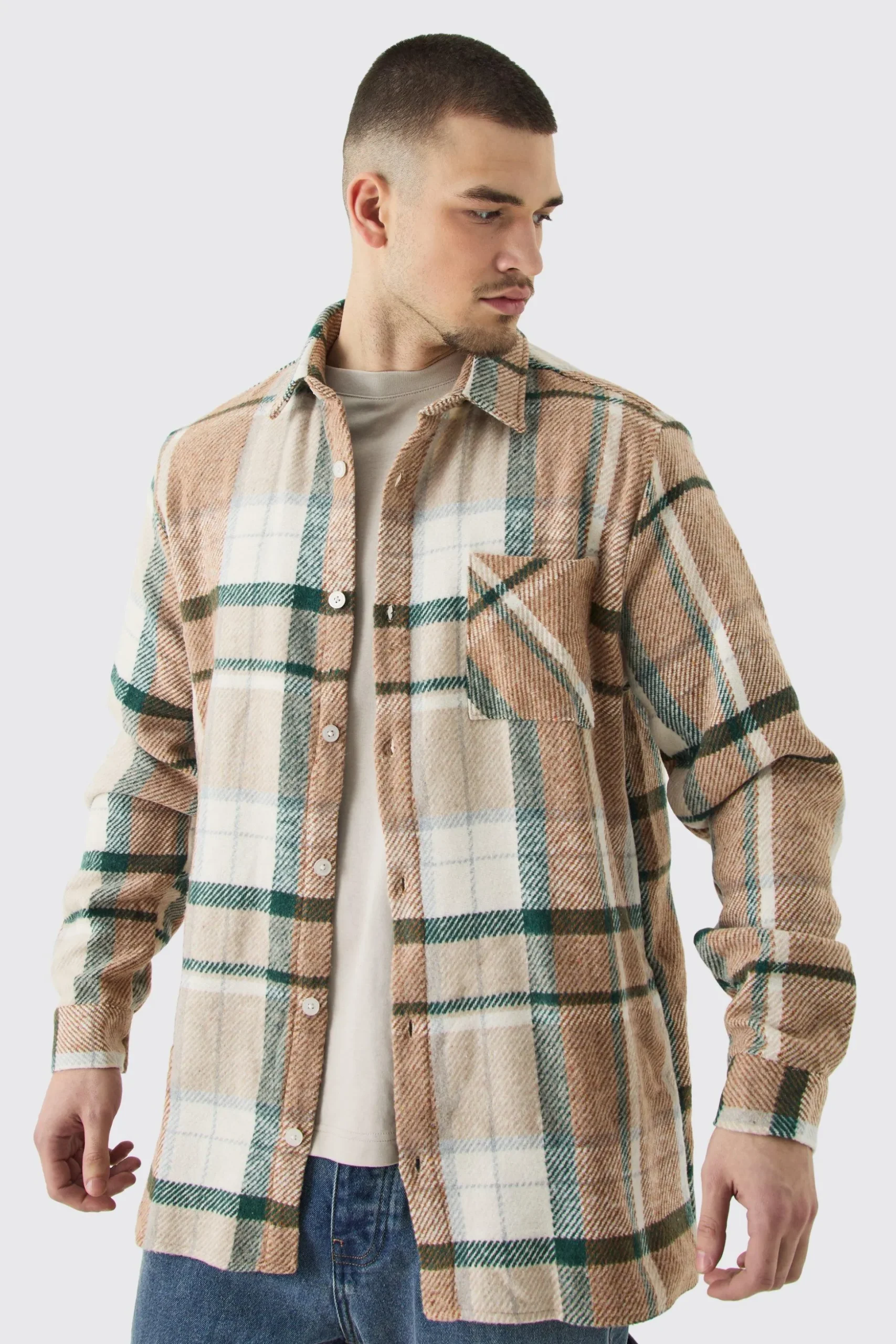 Tall Long Sleeve Check Overshirt | BoohooMAN UK