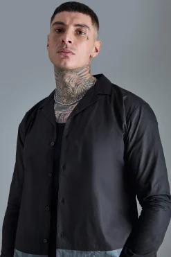 Tall Longsleeve Drop Revere Poplin Camouflage Print Shirt | BoohooMAN UK