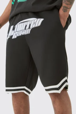 Tall Loose Fit Limited Edition Basketball Short In Black | BoohooMAN UK