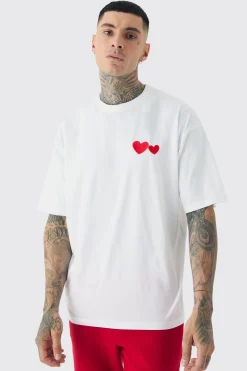 Tall Love Heart Embroidered T-shirt In White | BoohooMAN UK