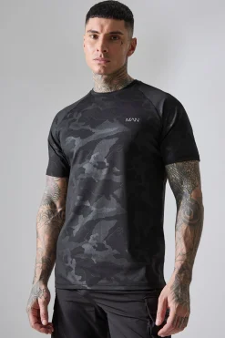 Tall Man Active Camo Raglan Regular Fit Performance T-shirt | BoohooMAN UK