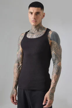 Tall Man Active Gym Muscle Fit Ribbed Vest | BoohooMAN UK