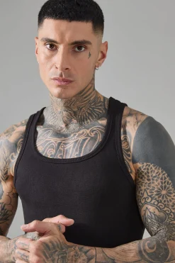 Tall Man Active Gym Muscle Fit Ribbed Vest | BoohooMAN UK
