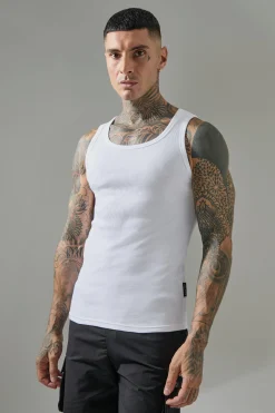 Tall Man Active Gym Muscle Fit Ribbed Vest | BoohooMAN UK