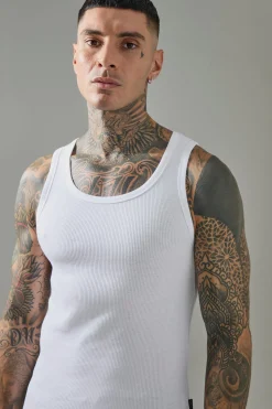 Tall Man Active Gym Muscle Fit Ribbed Vest | BoohooMAN UK