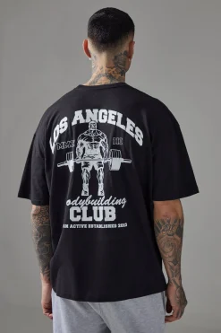 Tall Man Active LA Bodybuilding Club Oversized T-shirt | BoohooMAN UK