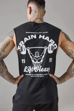 Tall Man Active Train Hard Lift Heavy Regular Fit Droparm Tank | BoohooMAN UK
