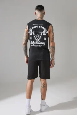 Tall Man Active Train Hard Lift Heavy Regular Fit Droparm Tank | BoohooMAN UK