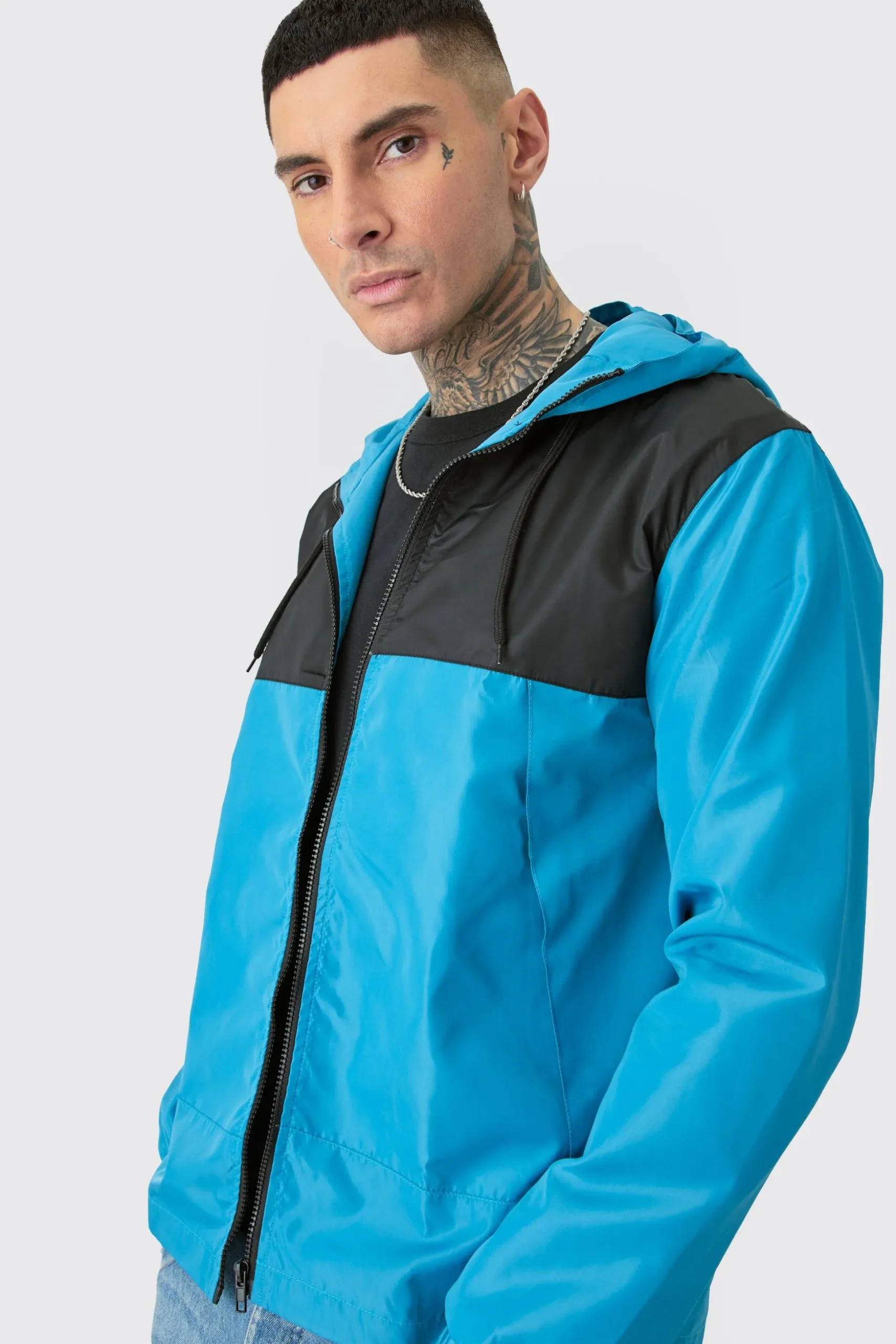 Tall Man Colour Block Hooded Windbreaker | BoohooMAN UK