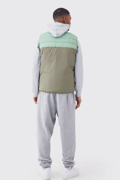 Tall Man Colour Block Quilted Funnel Neck Gilet | BoohooMAN UK