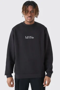 Tall Man Dash Crew Neck Sweatshirt In Black | BoohooMAN UK