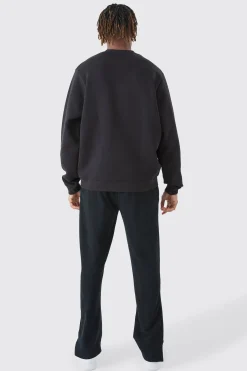 Tall Man Dash Crew Neck Sweatshirt In Black | BoohooMAN UK