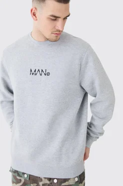 Tall Man Dash Crew Neck Sweatshirt In Grey Marl | BoohooMAN UK