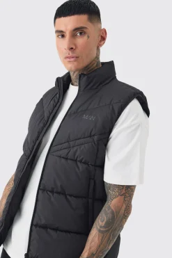 Tall Man Dash Quilted Funnel Neck Gilet | BoohooMAN UK