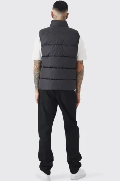 Tall Man Dash Quilted Funnel Neck Gilet | BoohooMAN UK