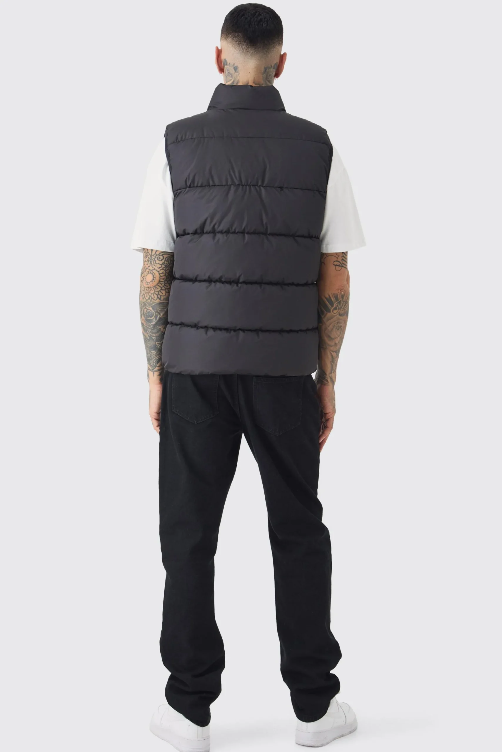 Tall Man Dash Quilted Funnel Neck Gilet | BoohooMAN UK