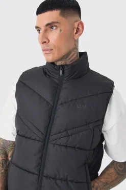 Tall Man Dash Quilted Funnel Neck Gilet | BoohooMAN UK