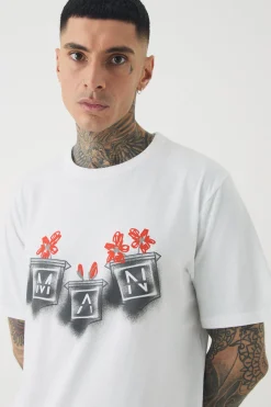 Tall Man Doodle Print Floral Print T-shirt | BoohooMAN UK