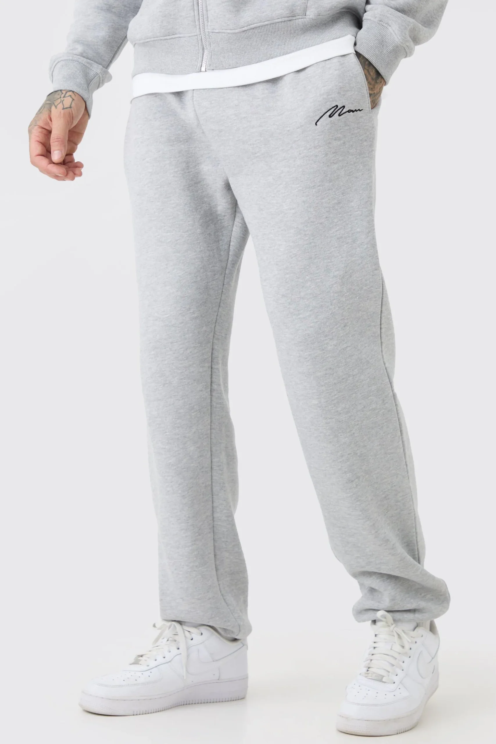 Tall Man Signature Jogger In Grey Marl | BoohooMAN UK