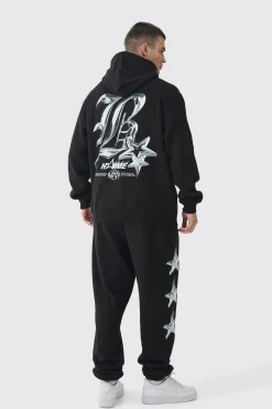 Tall Metallic Y2K Graphic Tracksuit | BoohooMAN UK