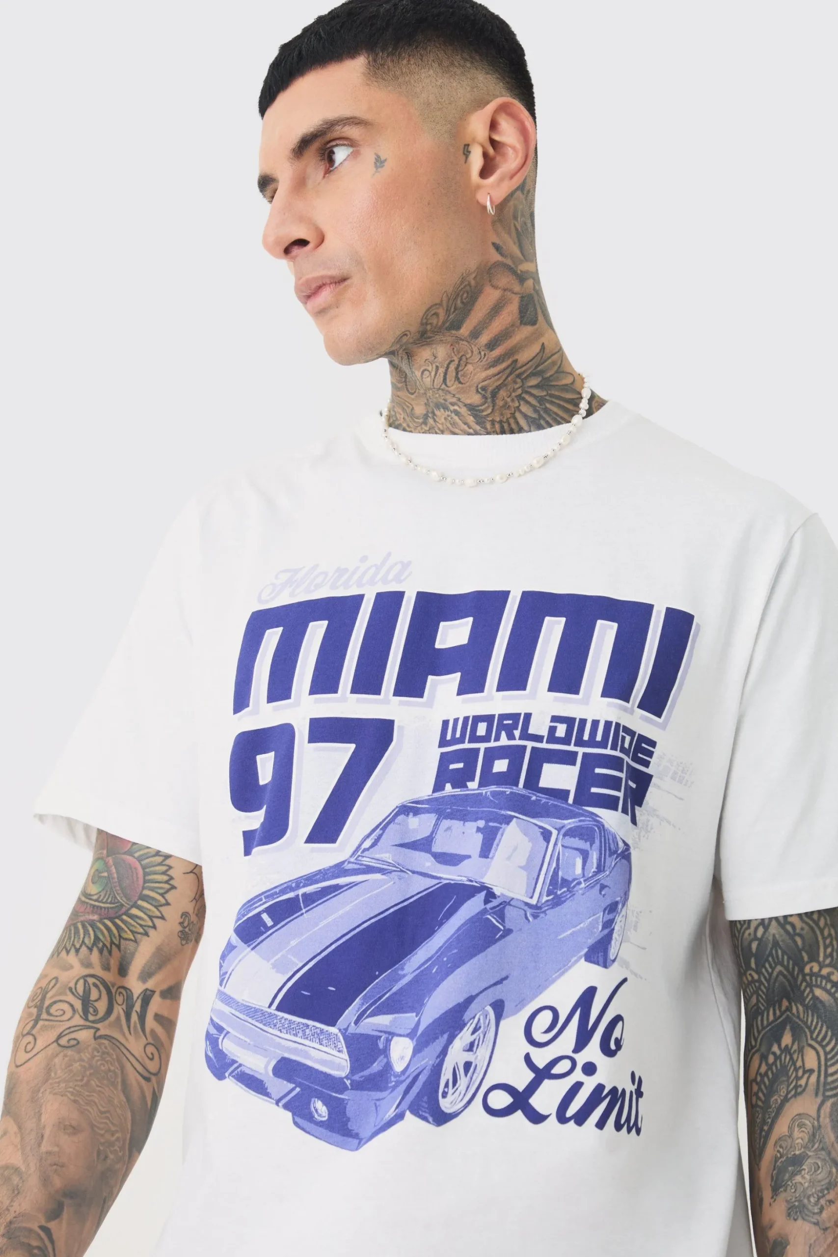 Tall Miami Moto Print T-shirt | BoohooMAN UK