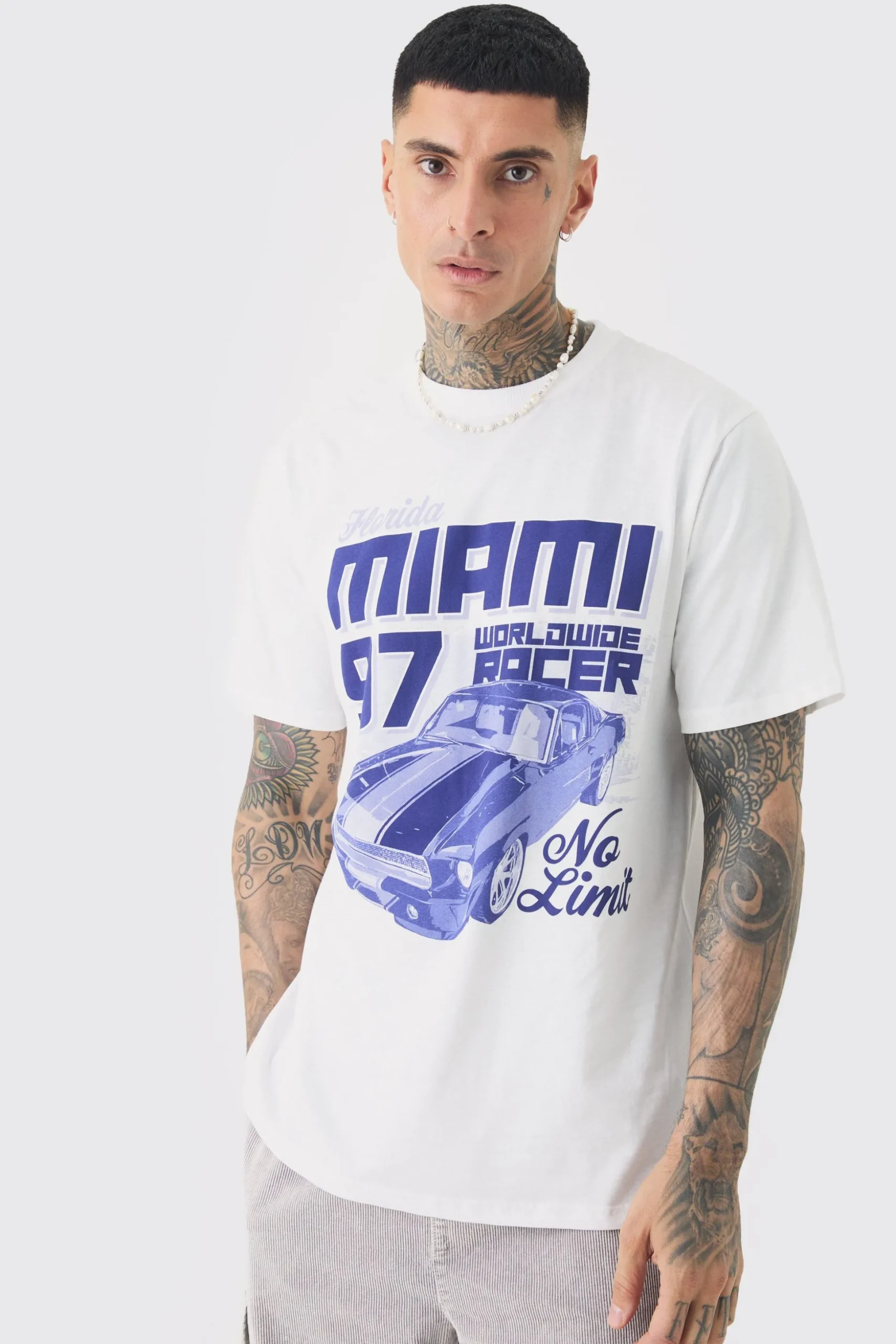 Tall Miami Moto Print T-shirt | BoohooMAN UK