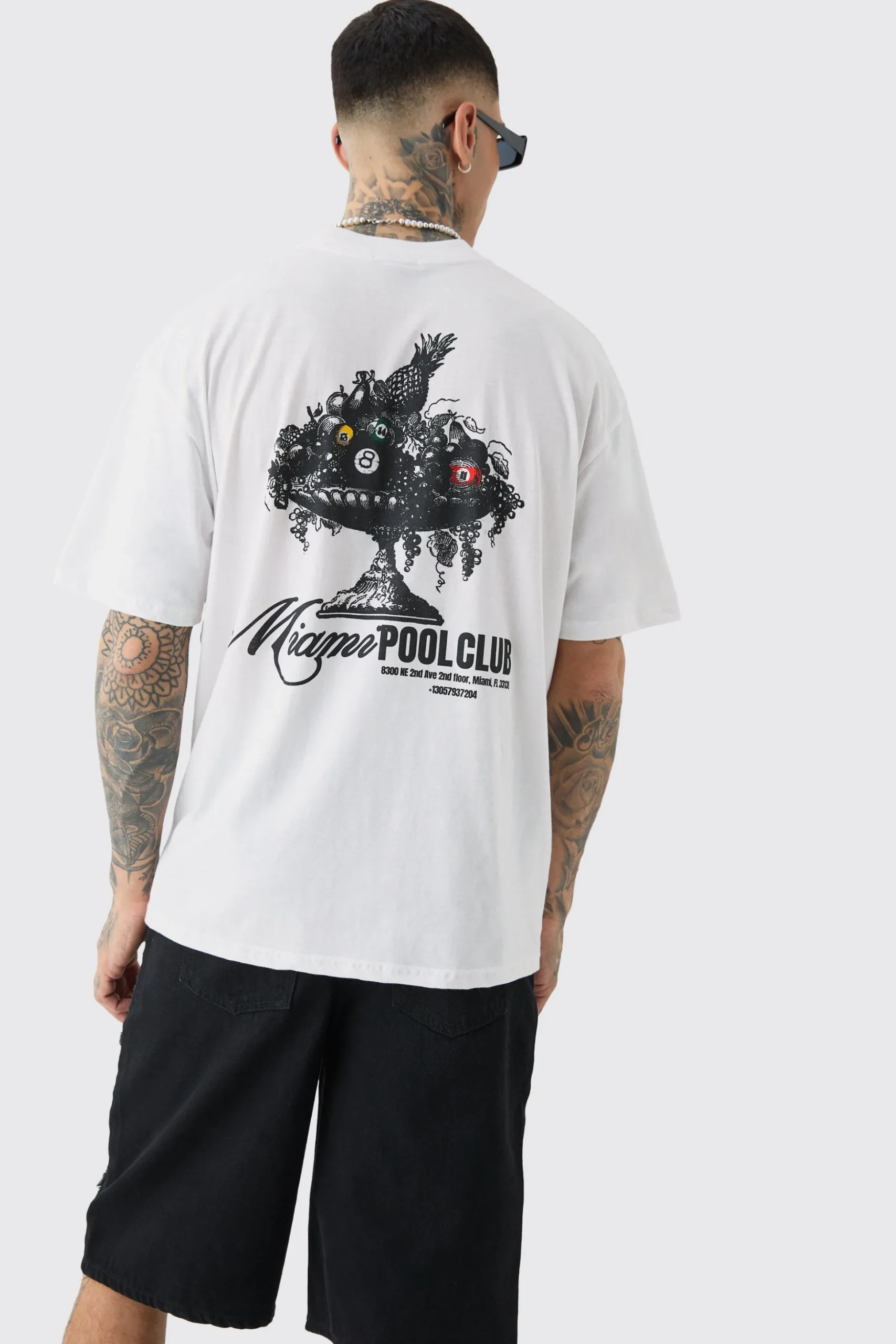 Tall Miami Pool Club Back Print T-shirt In White | BoohooMAN UK