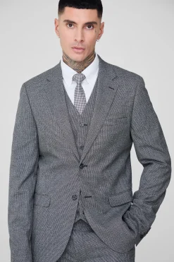 Tall Mini Dogtooth Single Breasted Slim Fit Suit Jacket | BoohooMAN UK